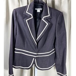 Nygard Collection Womens Blazer Charcoal Grey White Contrast Trim Size12‎